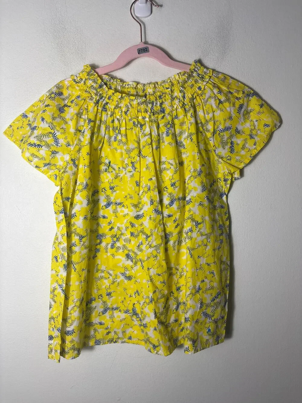 Girls Bonpoint Yellow Floral Smocked Collar Shirt Sz 10
